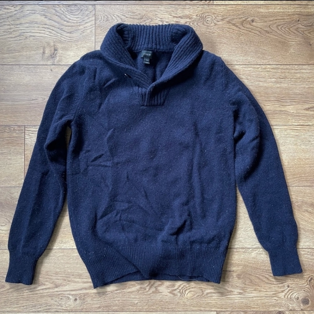 Marled Lambs Wool Navy Blue J Crew Sweater - Shawl Collar